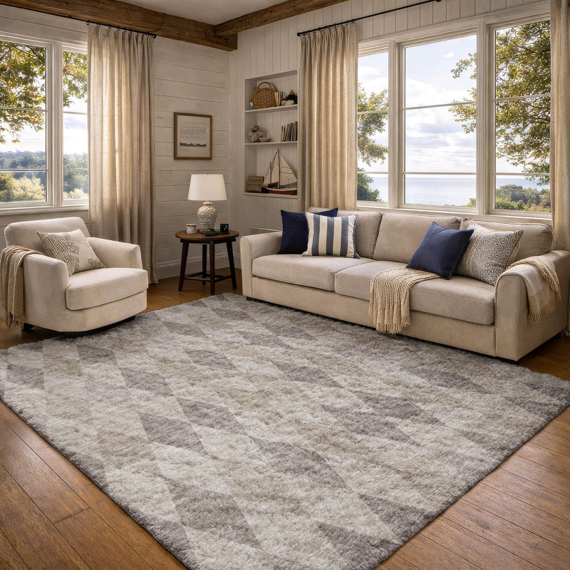 Premium Machine Washable Dream Shag ADS561 Geometric Rug, Beige, 5' x 7'6"