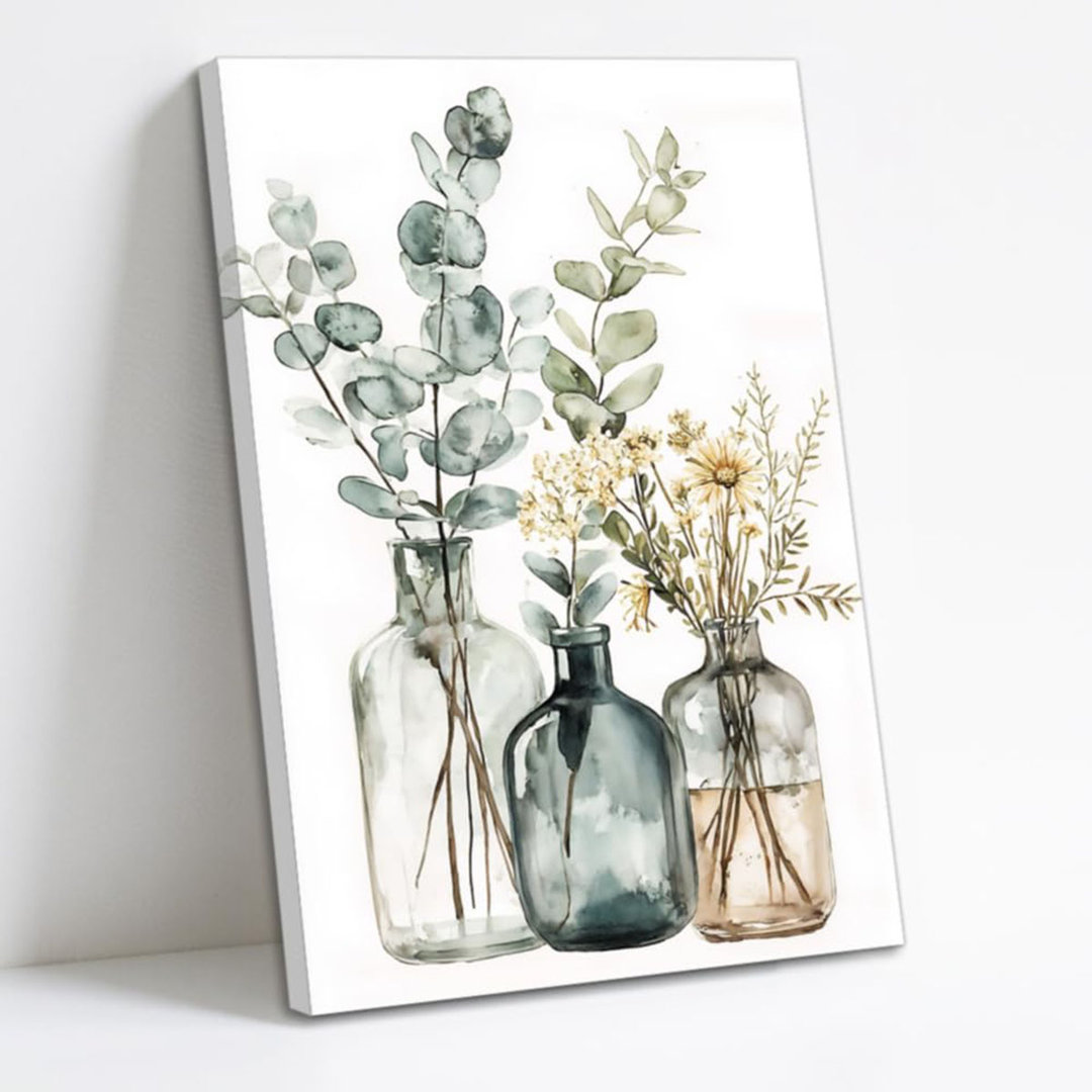 Eucalyptus Sage Canvas Wall Art Green Floral Leaves Picture Prints Boho Wildflower Botanical Painting For Living Room Bathroom (24" L X 16" W)
