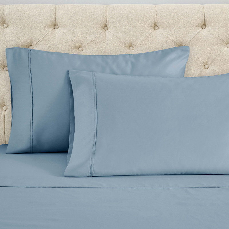 1500 Thread Count Ultra Soft Cotton Blend Sateen Pillowcase Set, Blue, Standard Pillowcase