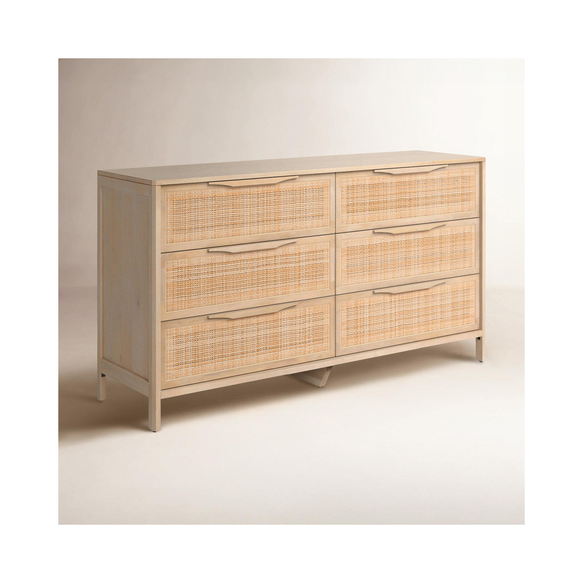 Nellie 6 Drawer Cane Dresser, Beige