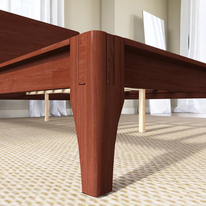 Lit plateforme en bois de bambou avec lattes de bois, support en métal, Lit double, Chocolat