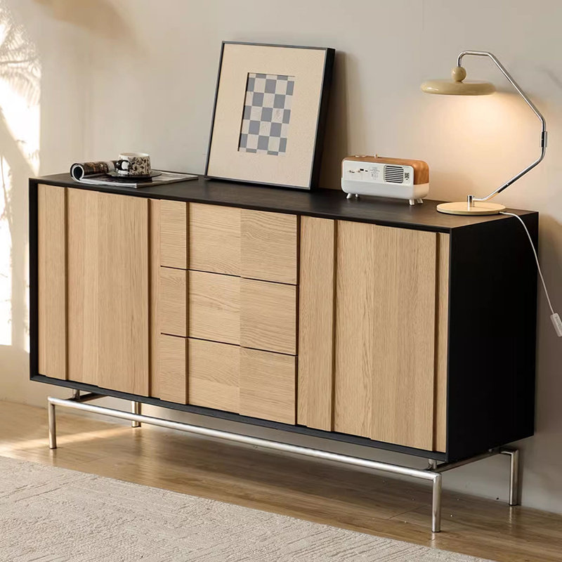 Buffet pratique de qualité supérieure, Bois robuste / noir / argent, H 33,1 po x l 70,9 po x P 15,7 po