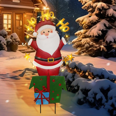 Piquet de jardin de Noël en métal à éclairage solaire 28 pouces, panneau de jardin à DEL imperméable pour pelouse, allée et patio