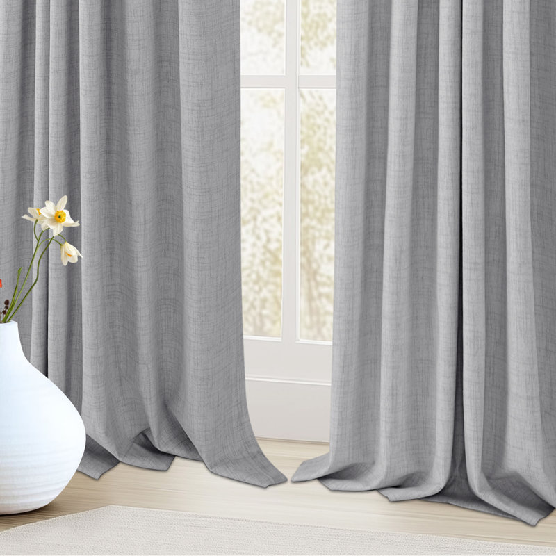 Cadnite 50" W Thermal 100% Blackout Linen Textured Curtain Panels, 50" W x 102" L, Gray