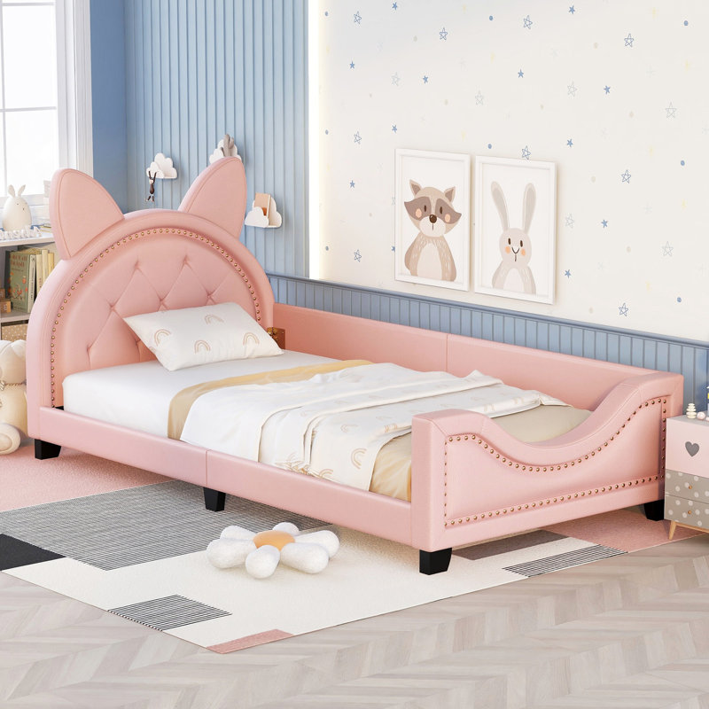 Lit de jour simple rembourré avec tête de lit en carton, Rose