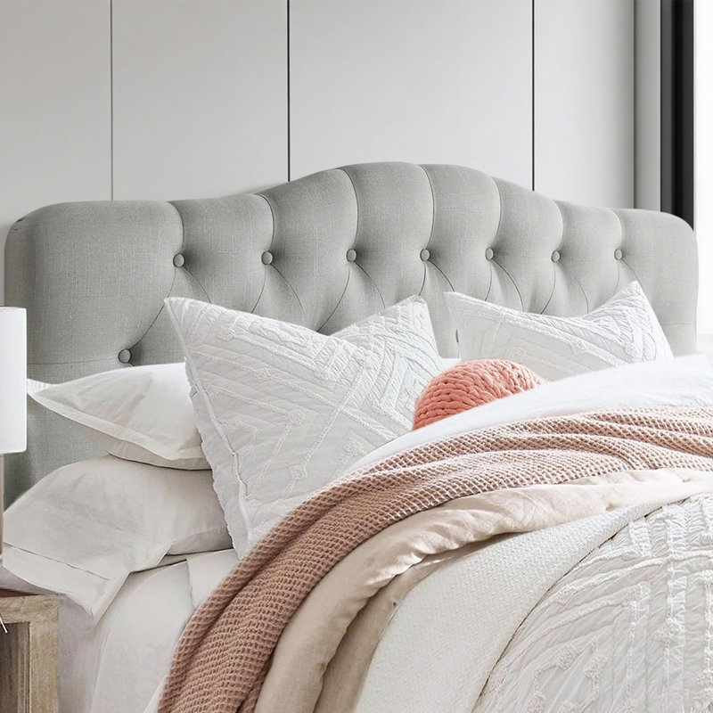 Linen Upholstered Headboard-Modern-Adjustable Height-Button Tufting, Full, Gray