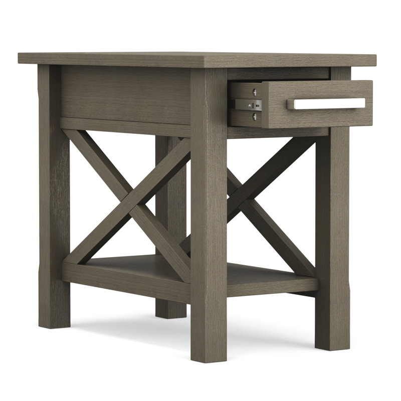 Table de bout rectangulaire étroite en bois massif avec tiroir Kitchener, Gris champêtre, 20" H x 14" W x 24" D