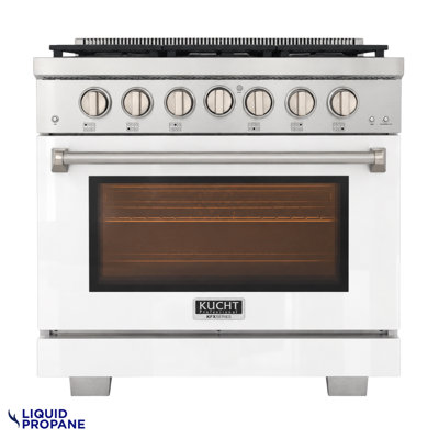 Cuisinière au gaz propane liquide autoportante Kucht KFX-X Series 36 po 6 brûleurs de 5,2 pi cu (vert olive avec acier inoxydable et or)