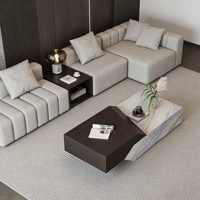 Eveleigh, H 15,35 po x L 51,18 po x l 27,55 po, Blanc fumé / noyer