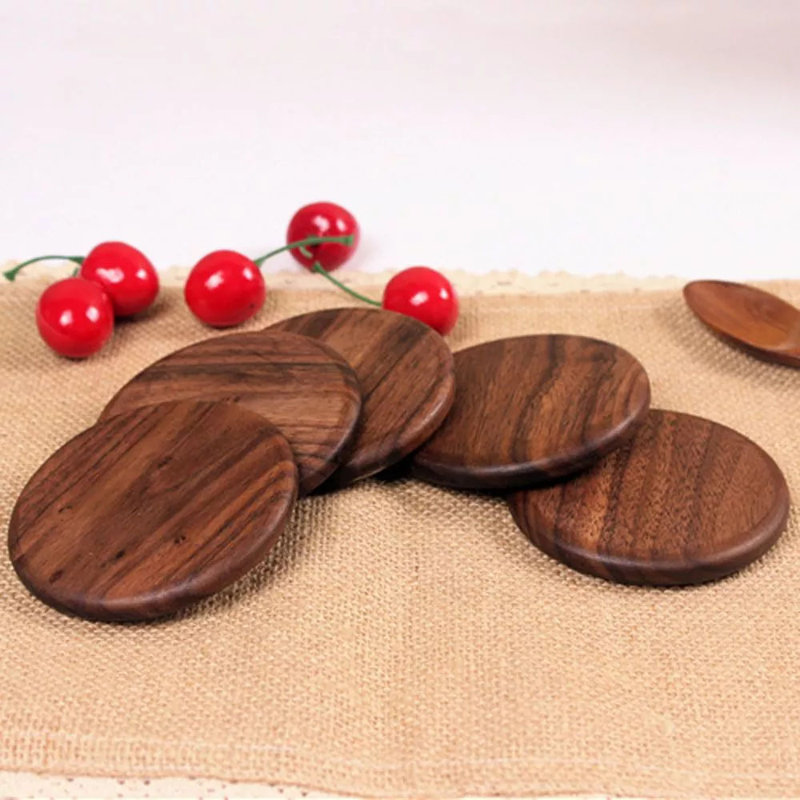 Ensemble de 4 sous-verres ronds en bois brun foncé