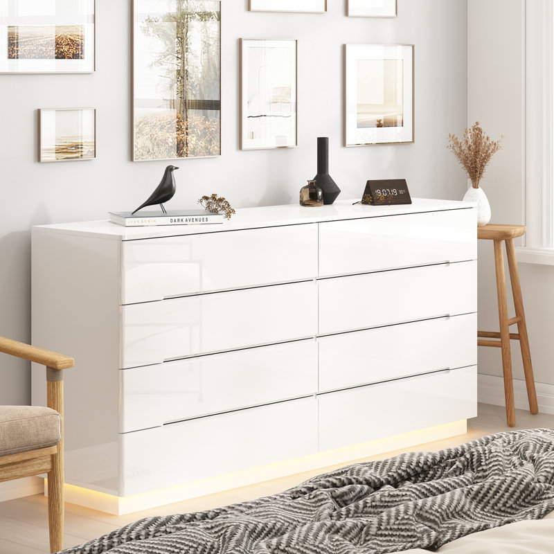 Commode 8 tiroirs Diley, Blanc
