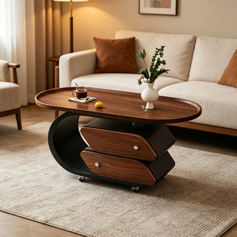 Table basse mobile moderne avec rangement à roulettes, 19.68" H x 31.49" W x 15.74" D, Nut-Brown/Black