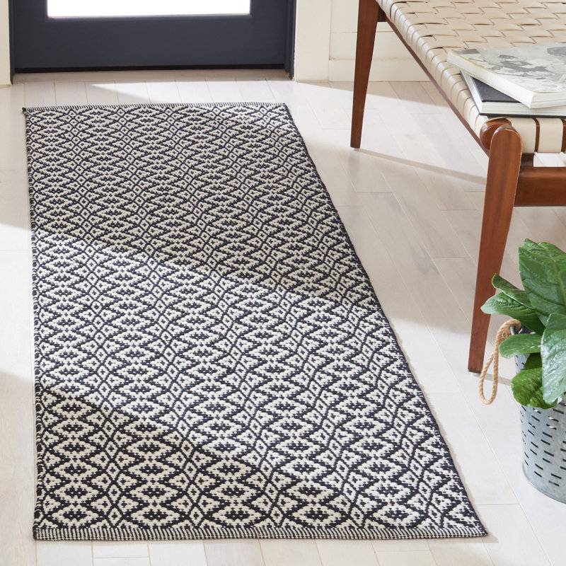 Tapis en coton tissé à la main Whyte, Tapis de couloir 2 pi 3 po x 13 pi