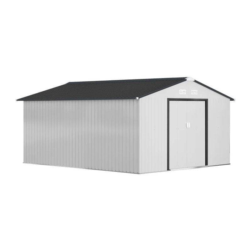 White Steel Outdoor Storage Shed with Spacious Interior for Garden Tools and Lawn Equipment, White