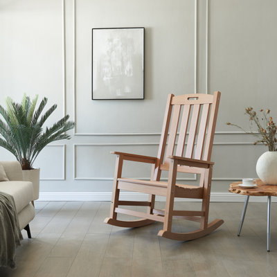 Oversized HIPS Outdoor Rocking Chair – All-Weather High Back Patio Rocker with Moisture-proof and Sun-protective– Perfect for Porch, Lawn & Garden,Teak