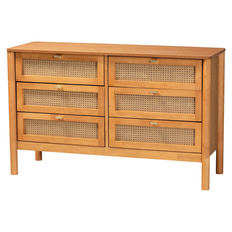 Betzayda Baxton Studio Jenn Golden Brown Wood Japandi 3-Piece Storage Set With Distressed-Finished Rattan