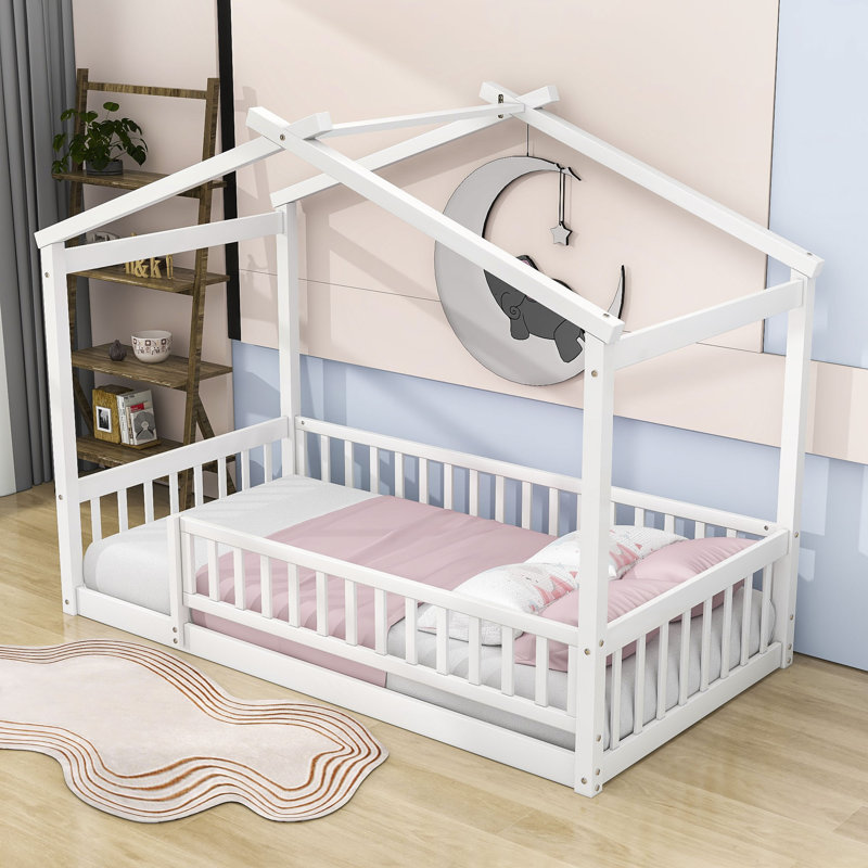 Vonie Wood Daybed with Roof and Slats, White, Twin