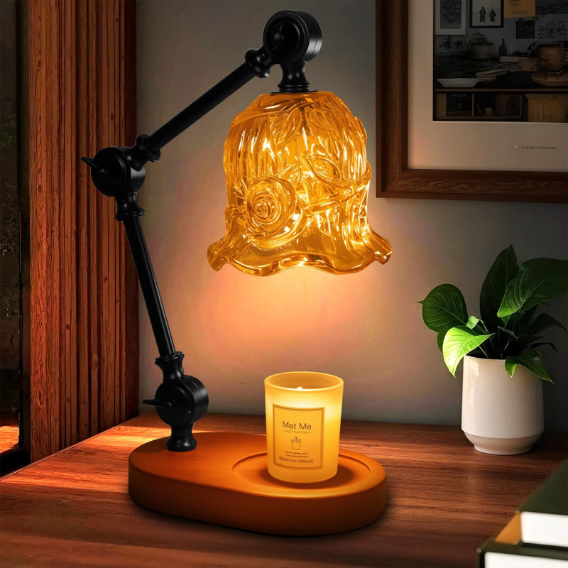Lampe chauffe-bougie, chauffe-cire à intensité variable et hauteur réglable (vert, fleur), Green
