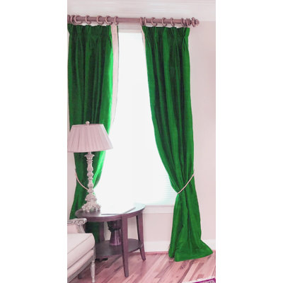 Emerald Silk Dupioni with Greek Key Trim Thermal Blackout Curtain Panel