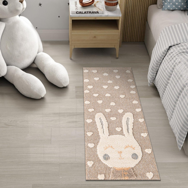Unique Loom Heart Bunny  Whimsy Kids Rug, Runner 2'7" x 6'1"