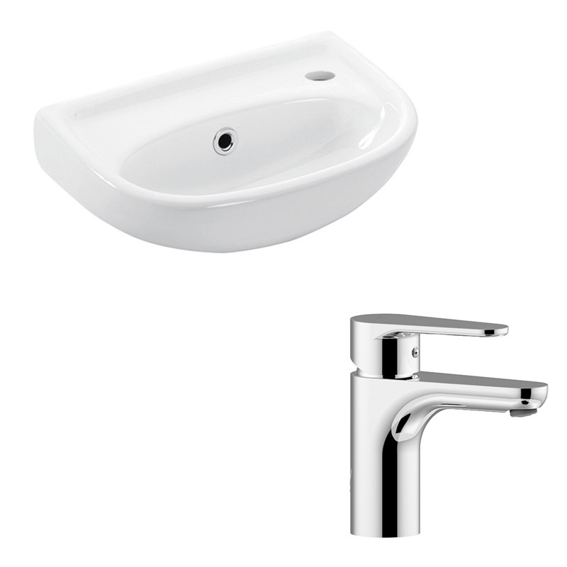 Lavabo de salle de bain mural 16 po avec robinet et trop-plein Basic Ceramic