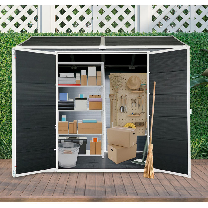 8 x 6ft Black Resin Outdoor Storage Shed - Waterproof, with Floor, 2 Windows & Lockable Door, Ideal for Garden Tools