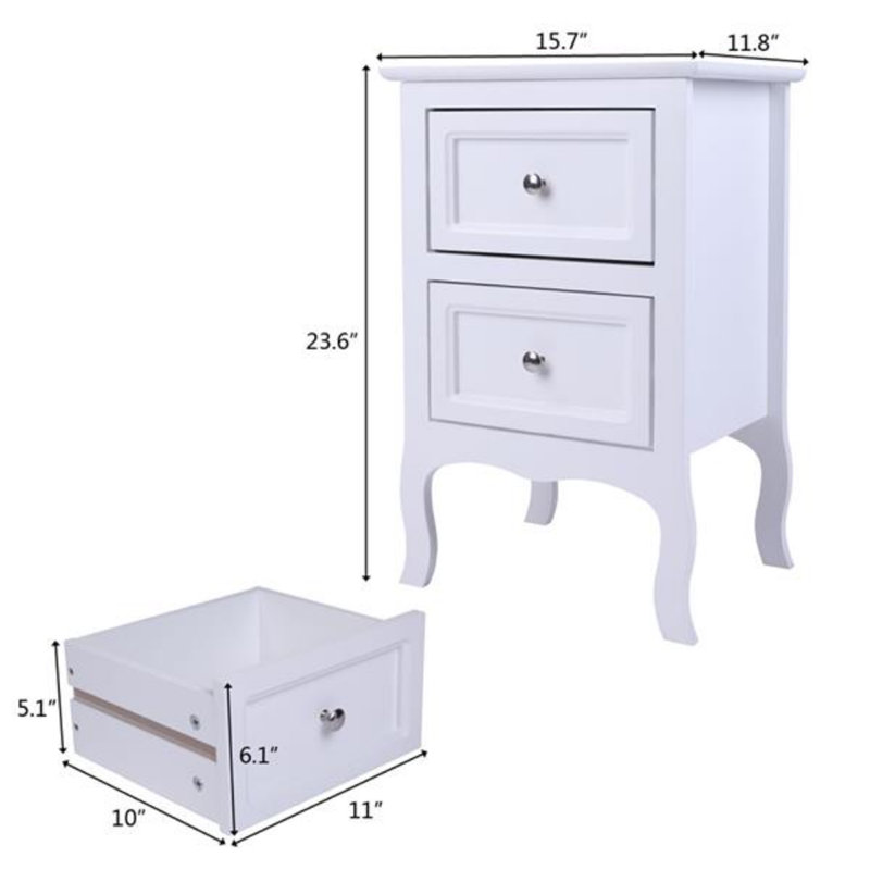 Sabina 39.9cm W Manufactured Wood Bedside Table, White