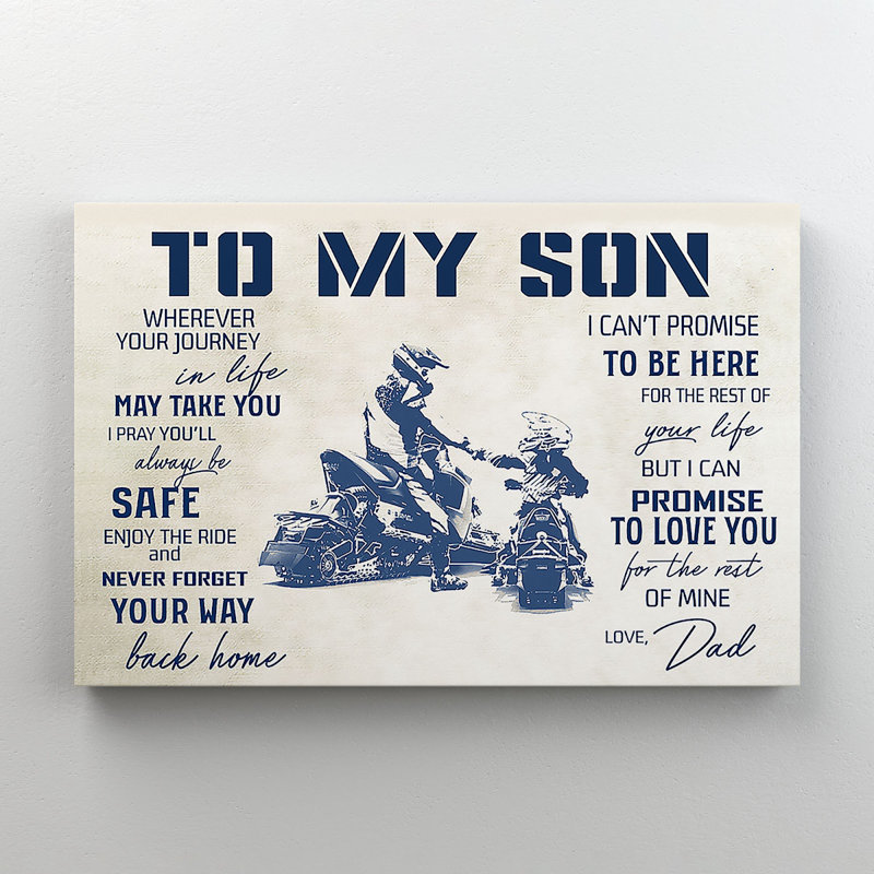 «Father And Son On Motorbike - To My Son», reproduction d'art graphique sur toile tendue, H 16 po x l 20 po x P 2 po