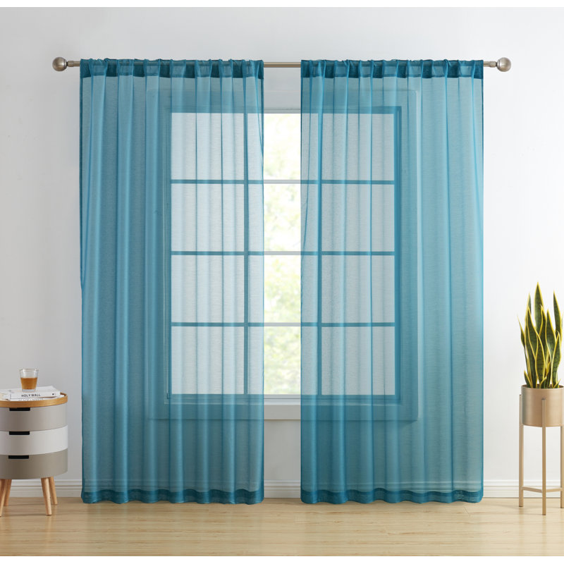 Lauren Semi Sheer Curtain Pair, 54" W x 84" L, Teal Blue
