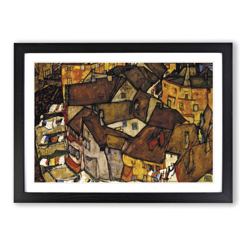 Crescent of Houses by Egon Schiele - Picture Frame Painting, 48cm H x 65cm W x 2cm D, Black Framed