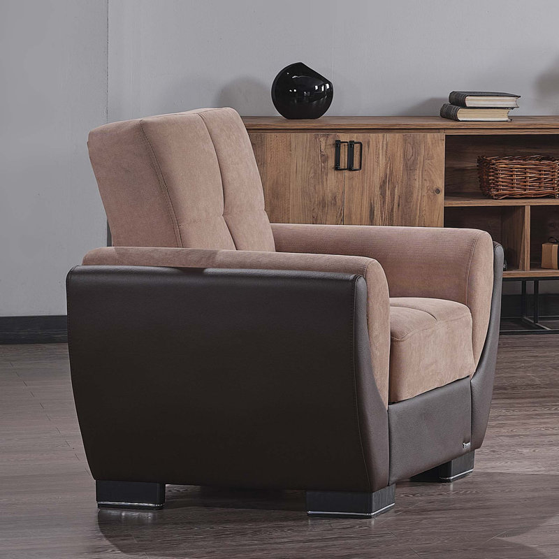 Jaliah Fabric Upholstered Convertible 3-in-1 Sleeper Arm Chair With Storage, Sand Brown Microfiber