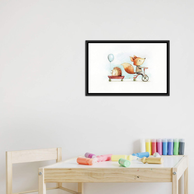 «Best Friends» par Mike Koubou - impression d'art graphique, H 18 po x l 26 po x P 1,5 po, Toile avec cadre noir patiné