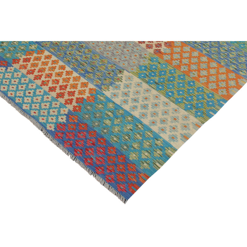 Tapis rouge / bleu en laine tissé à la main à motif tribal / géométrique / sud-ouest de 6 pi 0 po x 8 pi 1 po Cedorah