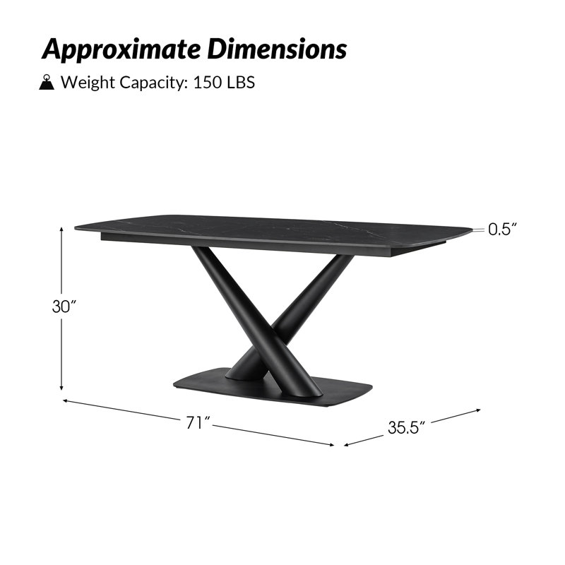 Table de salle à manger rectangulaire moderne en ardoise frittée pour 8 personnes 71 po Bodkin, Noir