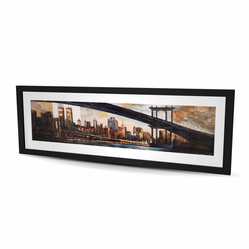 Coucher de soleil sur New York - pont, salon, impression encadrée, Noir
