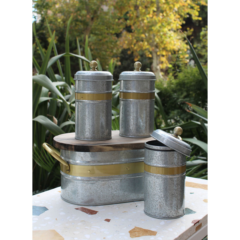 Metal Jar - Set of 3, 22cm H x 11cm W x 11cm D
