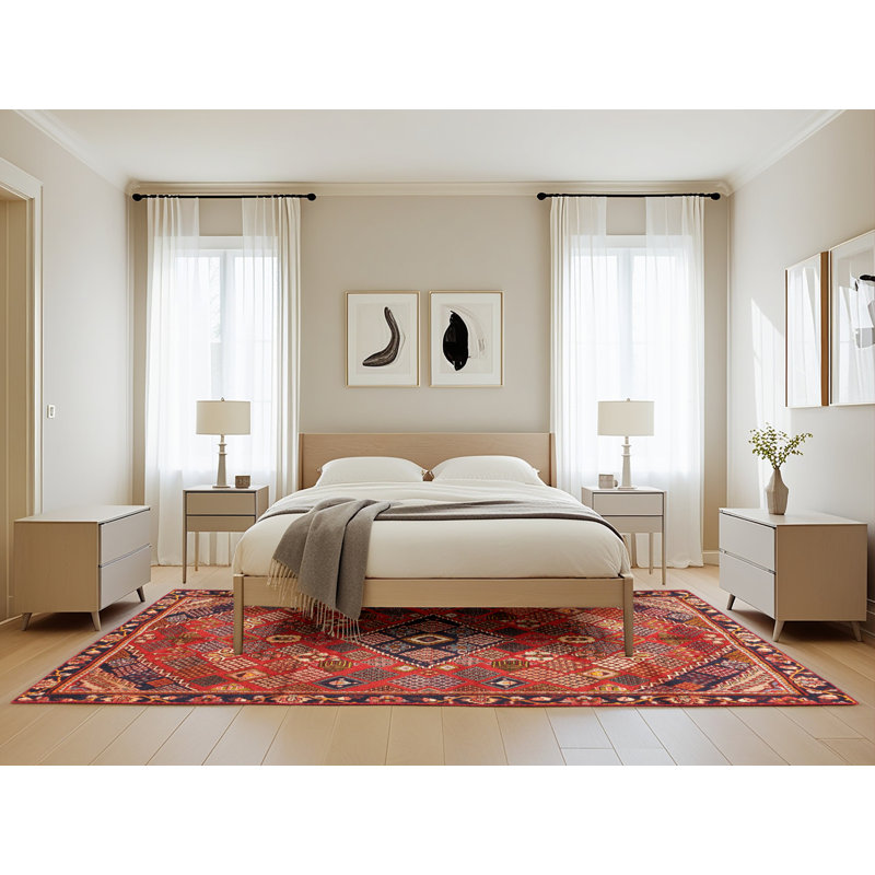 Tapis rouge à motif géométrique, Rectangle 5 pi x 8 pi