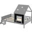 Lit plateforme gris gris avec escalier bas, fenêtre, bibliothèque, tableau noir et toit en étoile, fonctionnalité durable, pas de sommier en bois massif facile à assembler,
