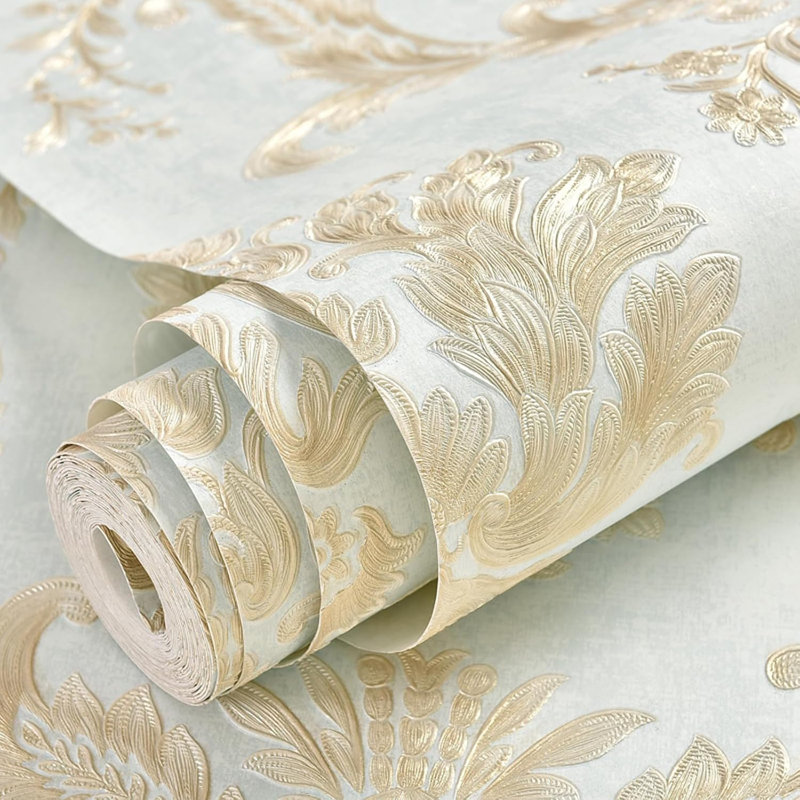 Papier peint auto-adhésif non tissé avec motif floral damassé en relief 3D, design amovible et adhésif pour le salon, la chambre à coucher et le bureau