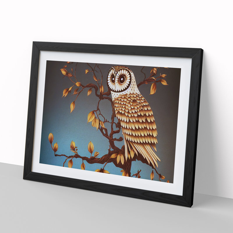 Owl Deco Style - Framed Print, Black, 46cm H x 64cm W x 2cm D