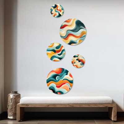 Coutilien - Geometric Mid-Century Round Wall Art Set Of 5
