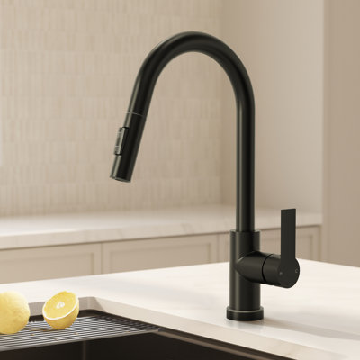  Robinet d'évier de cuisine extractible, robinet de cuisine à poignée simple avec base DEL