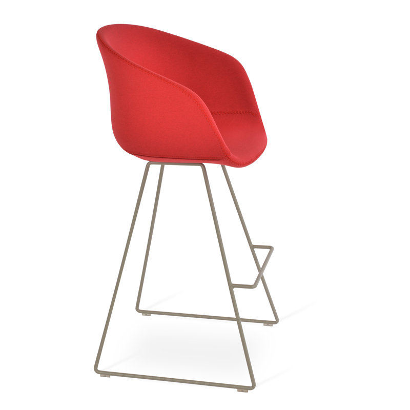 Tabouret de bar et de comptoir Tribeca, Tabouret de comptoir (siège d'une hauteur de 24 p, Chrome, Rouge