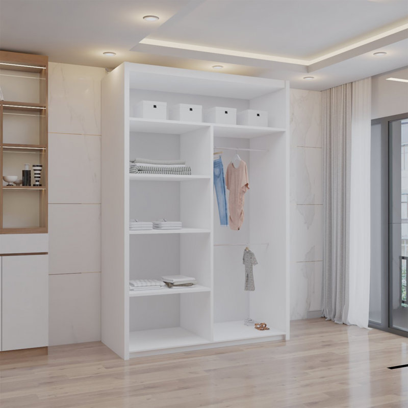 Cairo Sliding Double Mirror Wardrobe 90/100/120/150/180/203cm, White, 217cm H x 120cm W x 62cm D