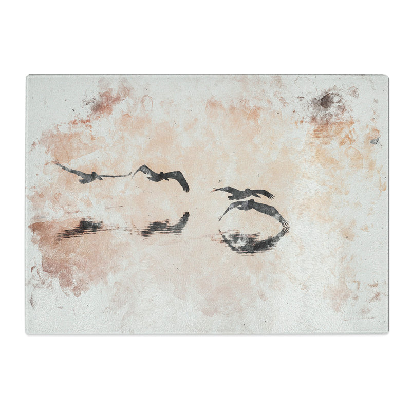 Tempered Glass a Flock of Pelicans Watercolour Chopping Board, 28.5 cm x 39 cm