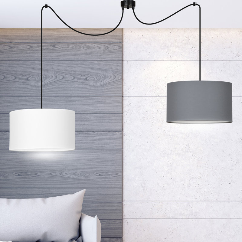 Pascua 2 - Light Black Drum Pendant, White/Grey