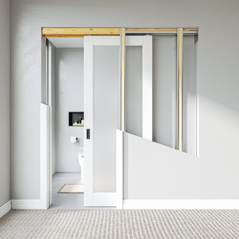 Porte en verre givré avec ensemble de quincaillerie et cadre de porte, 30 po x 80 po