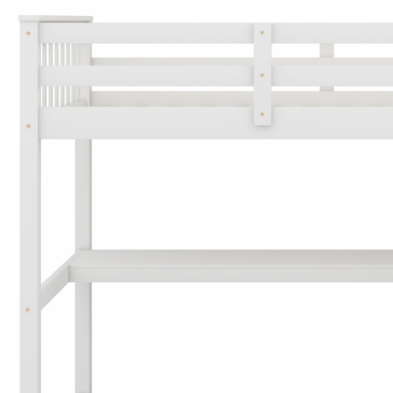 Lit mezzanine avec tablettes de rangement et bureau sous le lit, Blanc