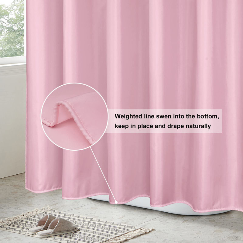 Bathroom Shower Curtain 180 x 180cm Drop with 12 Plastic Hooks, Pink