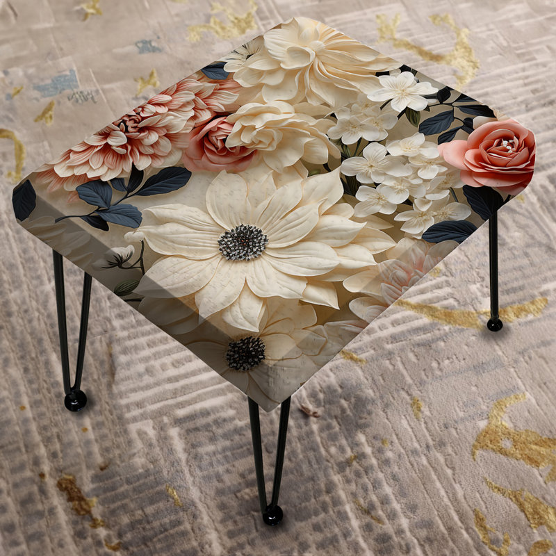 Cream Delicate Poppies Flowers III - Floral Rectangle Ottoman